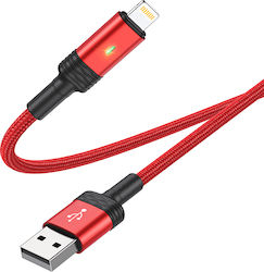 Borofone BU30 Împletit / LED USB-A la Cablu Lightning Roșu 1.2m