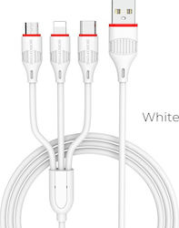 Borofone Regular USB to Lightning / Type-C / micro USB Cable Λευκό 1m (BX17 Enjoy)