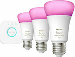 Philips Smart Λάμπες LED για Ντουί E27 και Σχήμα A60 RGBW 806lm Dimmable 3τμχ