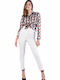 Women's High-waisted Fabric Trousers Slim Fit White