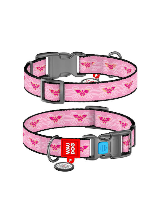 WauDog Wonder Woman 1 Dog Collar in Pink color Collar with Smart ID 20mm x 24-40cm 31-132