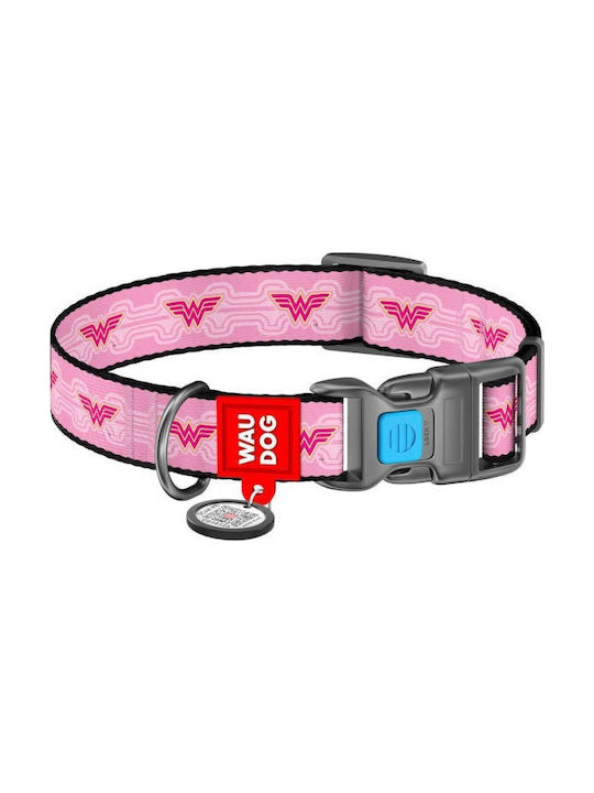 WauDog Wonder Woman 1 Dog Collar In Pink Colour Περιλαίμιο με Smart ID 25mm x 31-49cm