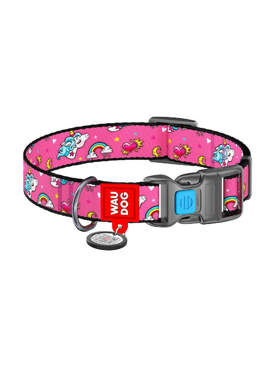 WauDog Unicorn Dog Collar in Pink color Collar with Smart ID 20mm x 24-40cm 31-124