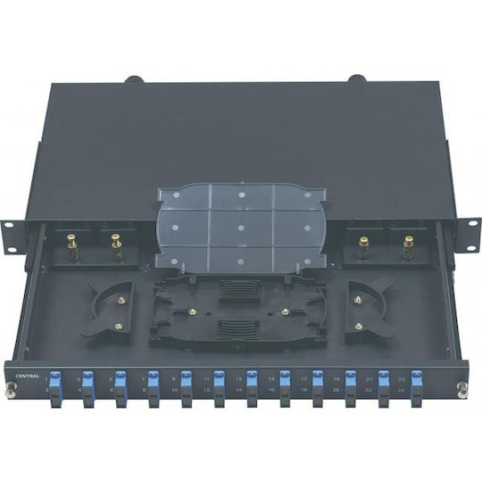 Central Οπτικό Patch Panel για Rack 1U 19" 24 Θυρών LC MM πολύτροπες Ίνες Μαύρο