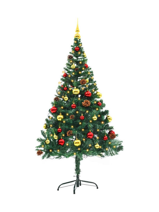 Χριστουγεννιάτικο Δέντρο Πράσινο Στολισμένο 150εκ με Μεταλλική Βάση και Φωτισμό LED