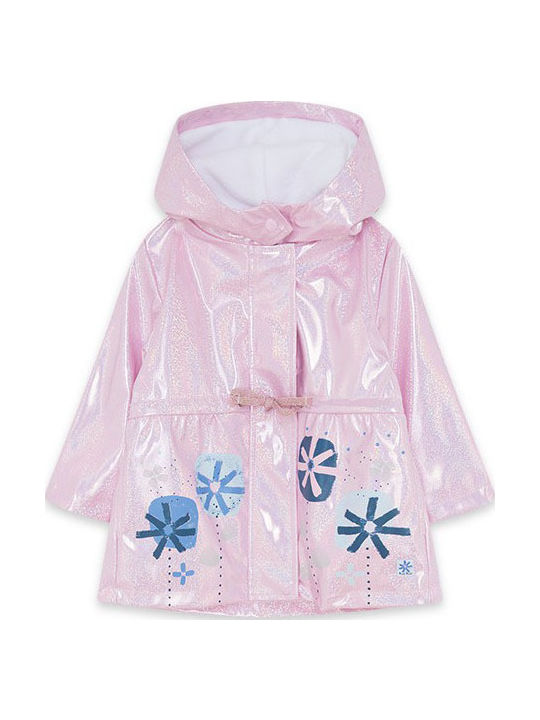 Waterproof Kids' Trench Coat Long with Lining & Hood Pink