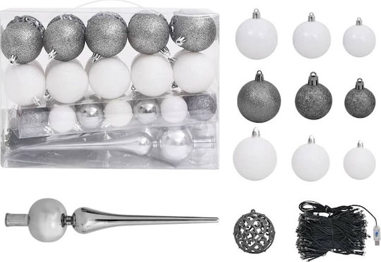 Hängendes Ornament Mix Schmuckstücke Kunststoff Silber mit Glitzer Set 61Stück