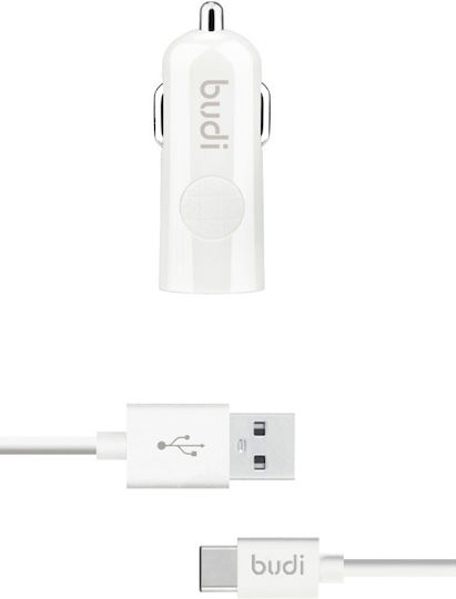 Budi Φορτιστής Αυτοκινήτου 12W 2.4A με μία Θύρα: 1xUSB μαζί με Καλώδιο Type-C Λευκός