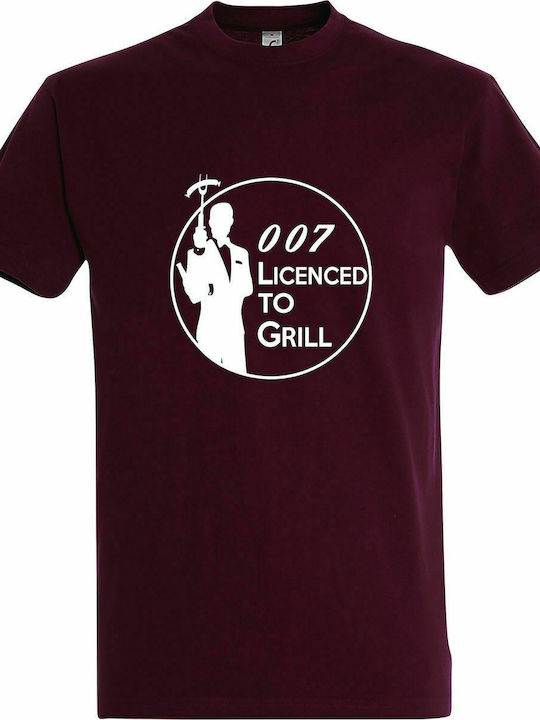 T-shirt Unisex " 007 Licenced to Grill, Barbeque Master ", Burgundy
