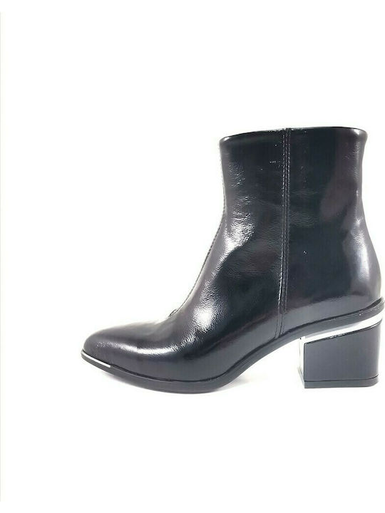 Women's Leather Patent Leather Booties - Black