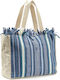 Verde 58-0013 Υφασμάτινη Τσάντα Θαλάσσης Μπλε με Ρίγες