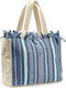 Verde 58-0013 Fabric Beach Bag Blue with Stripes