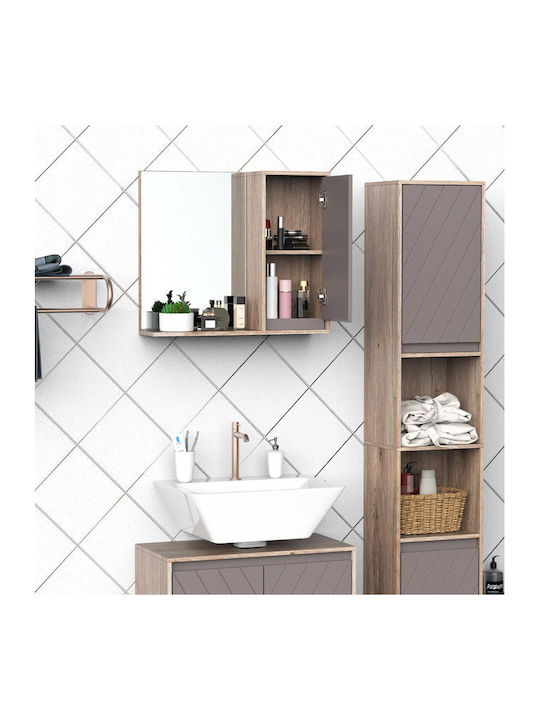 HomCom 834 244 Rechteckiger Badezimmerspiegel aus MDF mit Regal & Schrank 57x49.2cm Braun