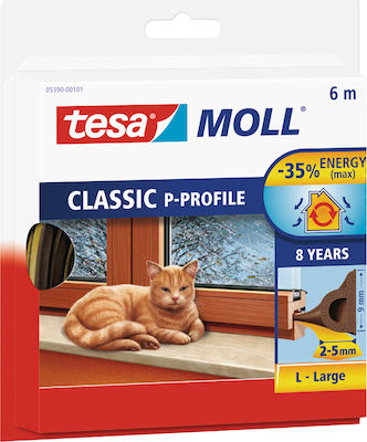 Tesa Classic P Profile Foam Rubber Draft Stopper Window in Brown Color 6mx0.9cm 05390-00103-00