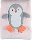 Bi Baby Κουβέρτα Αγκαλιάς & Λίκνου Cute Penguin Βελουτέ Ροζ 88x100εκ.