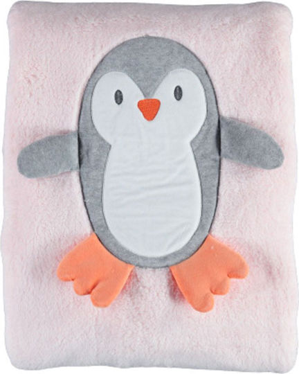 Bi Baby Одеяло Детски пелени за пелени Cute Penguin Велур Розов 88x100см.
