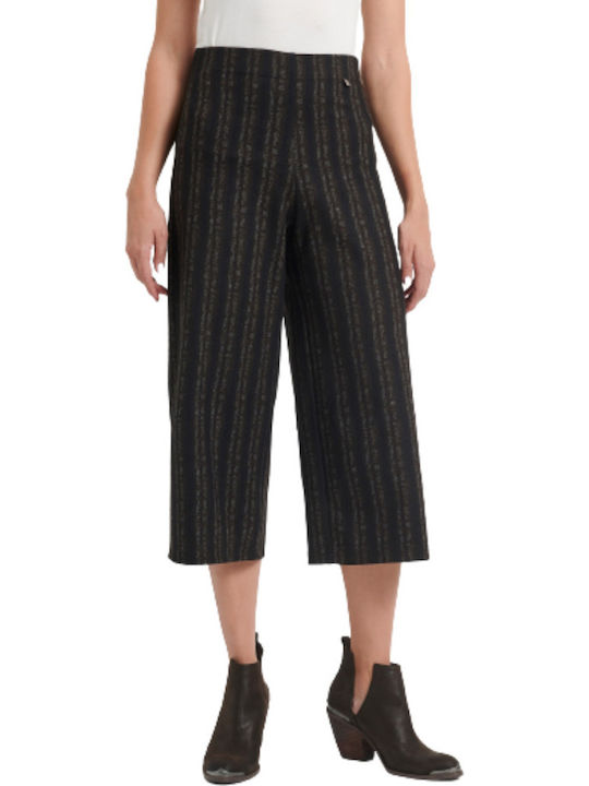 Damen Hoch tailliert Stoff Hose Gestreift Braun