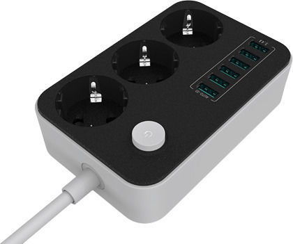 ColorWay Bandă de alimentare Securitate 3 Prize cu 6 USB-A, Comutator și Cablu 1.8m