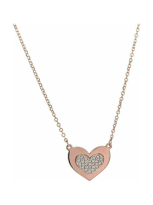 Mertzios.gr Necklace with design Heart from Rose Gold 9 K with Zircon