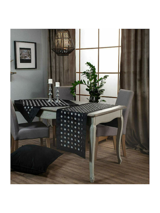 Teoran L8136 Polyester Checkered Tablecloth with Embroidery Μαύρο 90x90cm