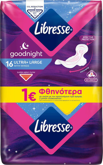 Libresse Goodnight Ultra+ Large Absorbante cu aripi Noapte pentru Debit puternic 4 picături 16buc