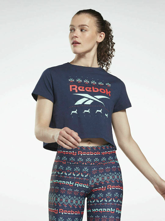 Reebok Holiday De vară Feminină Din bumbac Bluză Mâneci scurte Vector Navy