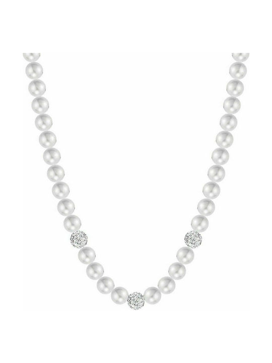 Luca Barra Necklace from Steel with Pearls & Zircon