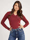 Guess Women's Long Sleeve Sweater with V Neckline Burgundy