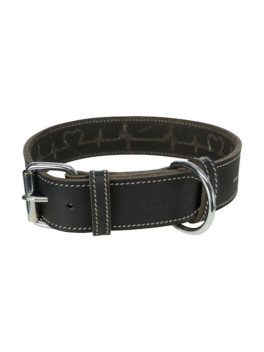 Trixie Rustic Heartbeat Dog Collar Leather In Black Colour Large / XLarge 40mm x 55 - 65cm