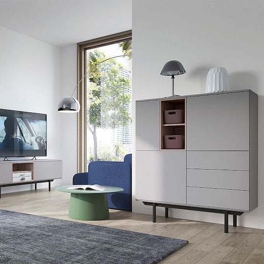 Bufet Inox Din Lemn Cu Sertare Gri / Jackson Hickory 100x40x121cm