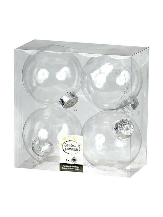 TnS Ornament de Crăciun Bilă Plastic Transparent cu Pulbere de Aur cu Paiete 10buc Set 4buc