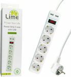 Lime Πολύπριζο Ασφαλείας 5 Θέσεων με Διακόπτη, 2 USB και Καλώδιο 1.5m Λευκό