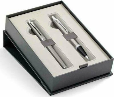 Parker I.M Pen Set Rollerball (in a paper cassette) Silver in a case