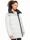 Women's Long Puffer Jacket Double Sided for Winter White