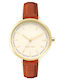Nine West Γυναικείο Ρολόι 34mm Μπαταρίας με Καφέ Δερμάτινο Λουράκι