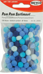 Meyco Pom Pom Handwerk Blau mit Durchmesser 10mm Set 120Stück