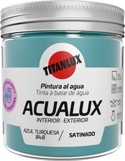 Titanlux Acualux Satin Vopsea acrilică Turcoaz pentru Lemn Νερού Μεταλλικών Αποχρώσεων 848 Azul Turquesa 75ml