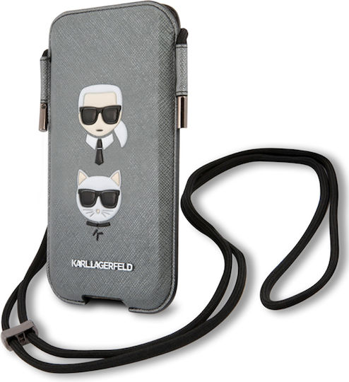Karl Lagerfeld Saffiano Karl & Choupette Head L Pouch Up To 6.7 Inches Grey KLHCP12LOPHKCG