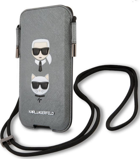 Karl Lagerfeld Saffiano Karl & Choupette Head S/M Sock & Pouch Grey KLHCP12MOPHKCG