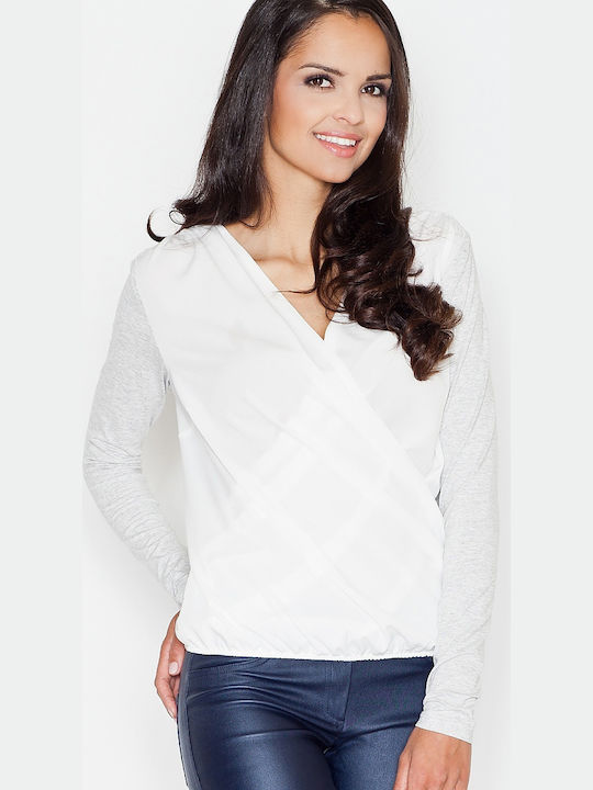 Figl 375 Damen Bluse Langärmelig mit V-Ausschnitt Gray 43827