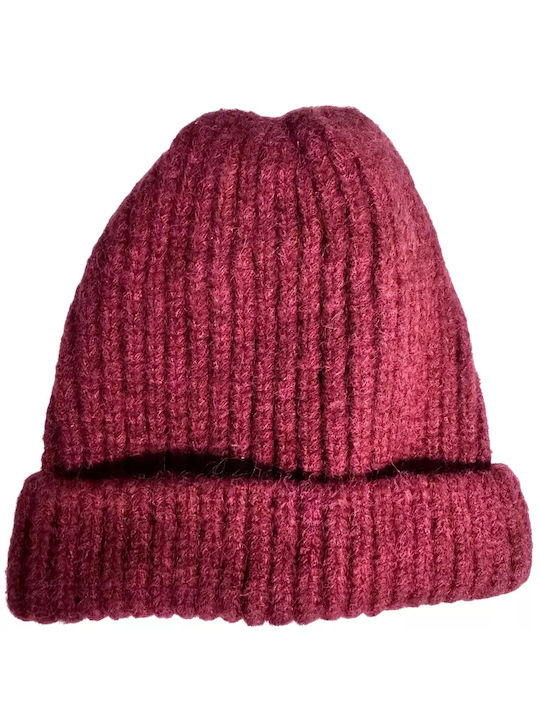 Verde Ribbed Beanie Cap Burgundy