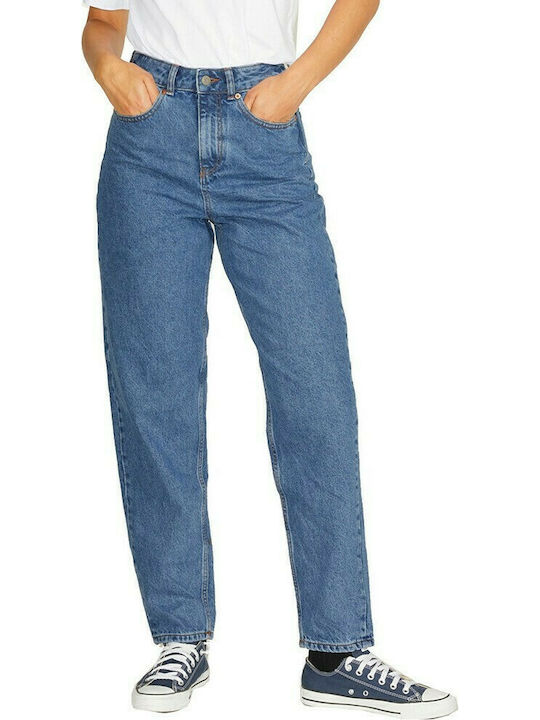 Jack & Jones Γυναικείο Ψηλόμεσο Υφασμάτινο Παντελόνι σε Mom Εφαρμογή Medium Blue Denim
