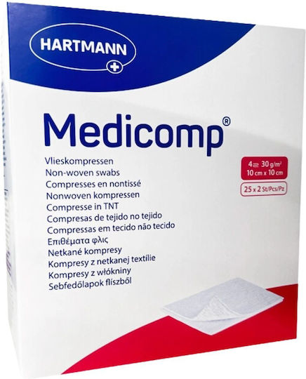 Medicomp® Compresses Non Tissées Stériles 10 X 10 Cm 6 Couches 25x2 Pc