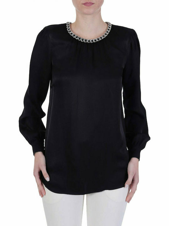 Michael Kors MF400HF7A Women's Blouse Long Sleeve Black