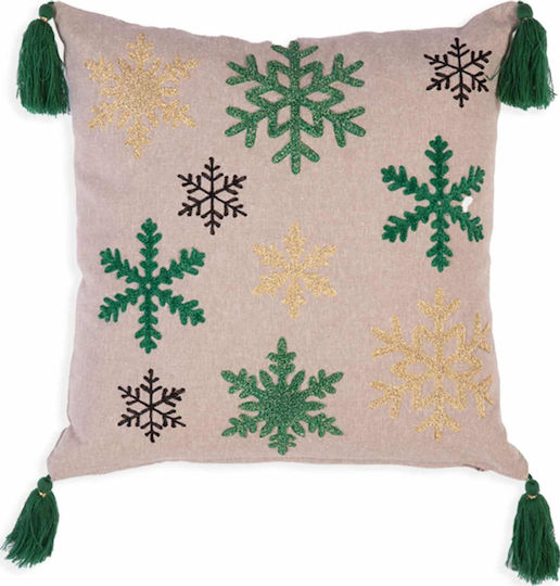 Nef-Nef Homeware Christmas Decorative Pillow Green Spirit Square Beige 45x45cm