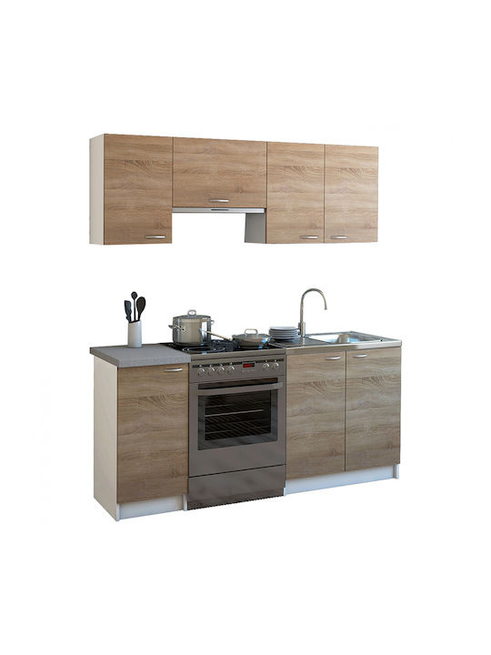 Maurice Set Hängeschränke & Bodenschränke Küche mit Arbeitsplatte Sonoma / White 180x46cm