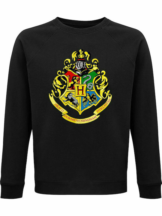 Hanorac unisex, organic "Hogwarts School Crest, Harry Potter", negru
