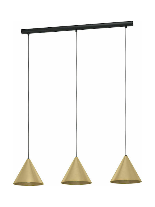 Eglo Narices Pendant Light Three-Light Rail for Socket E27 Gold