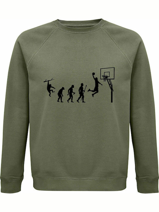 Sweatshirt Unisex, Organic "Basketball Evolution", Khaki