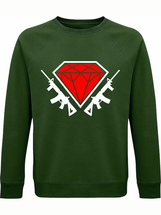 Sweatshirt Unisex, Organic " Diamond Guns ", Dark green